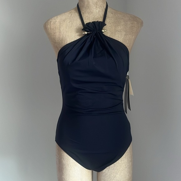 Gottex Grace Kelly Black High Neck Halter Swimsuit size 10 NEW - Picture 3 of 7